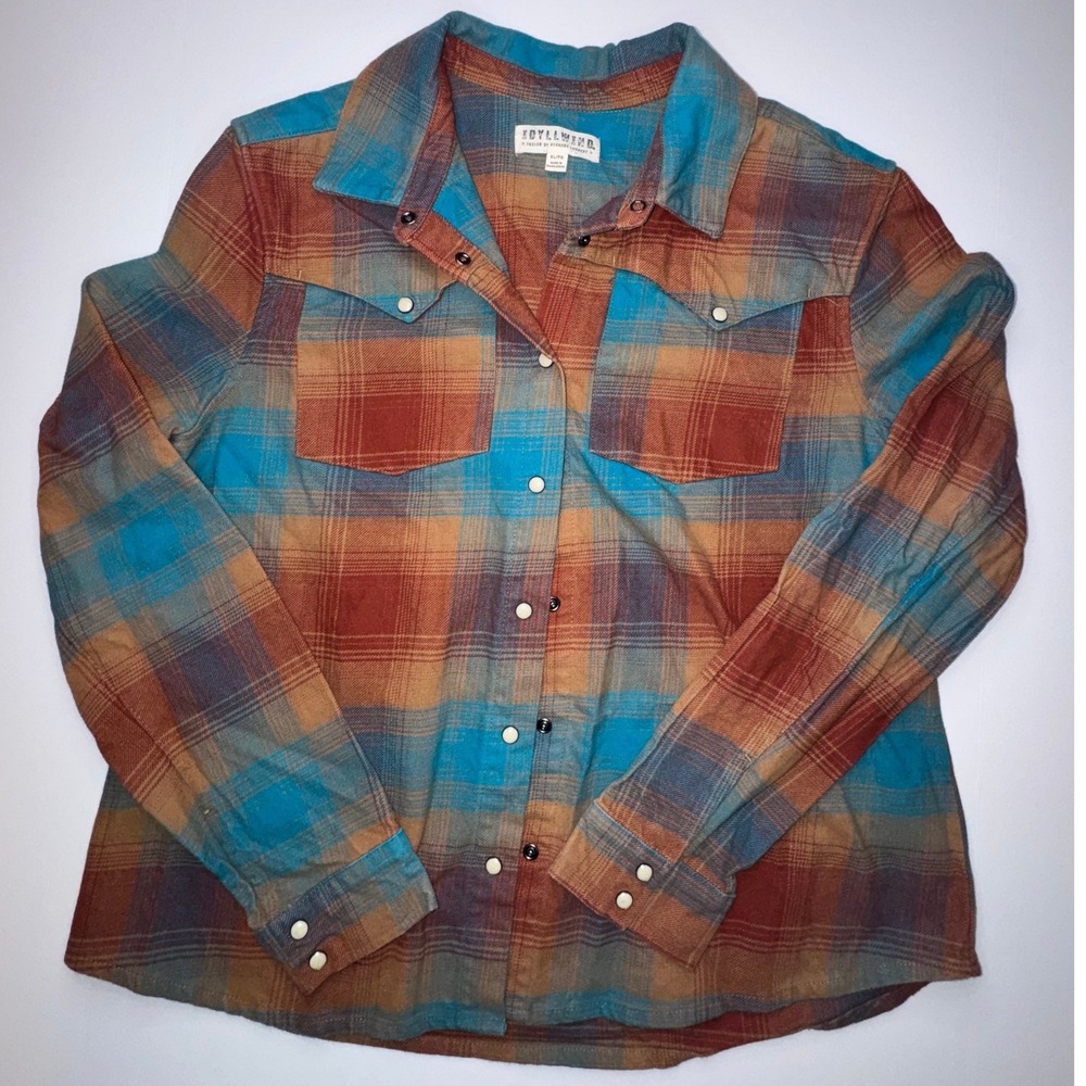 Idyllwind Miranda Lambert Womens XL Plaid Western Flannel Snap Button Shirt Blue